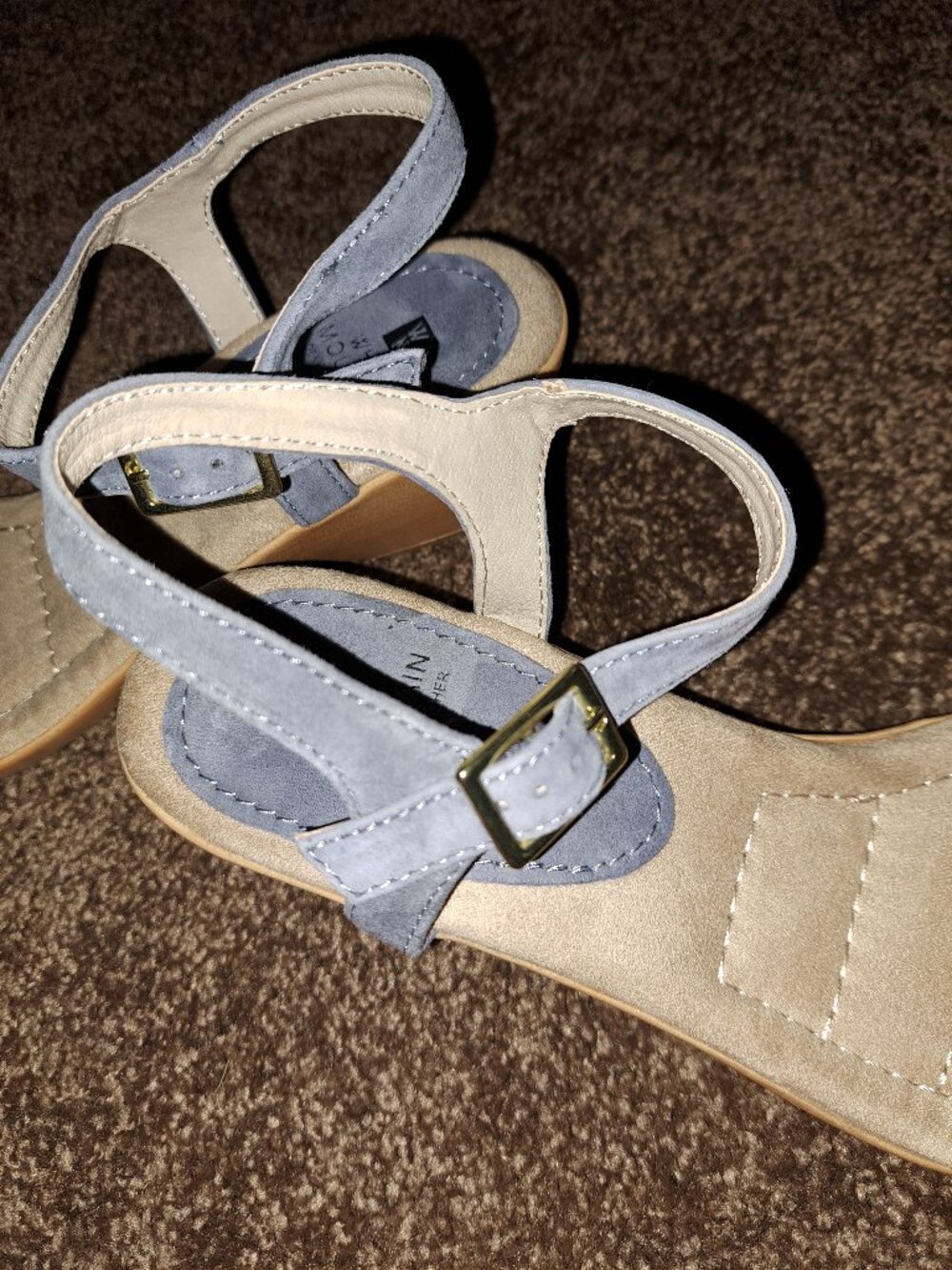 White Mountain Women's Corky Ankle Strap Blue Suede Sandals. - Picture 7 of 8